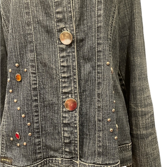 Simon Chang sz 10 denim stud and coloured stones long sleeve jacket - Picture 2 of 8